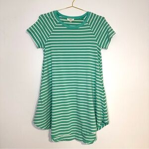 Umgee Casual Striped Short Sleeve Raglan Mini Dress Mint Green Pockets Small